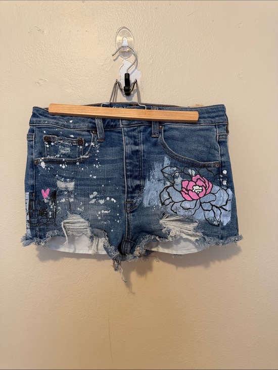 American Eagle Outfitters Pants - American Eagle Outfitters Distressed Blue Denim Shorts with Pink Floral